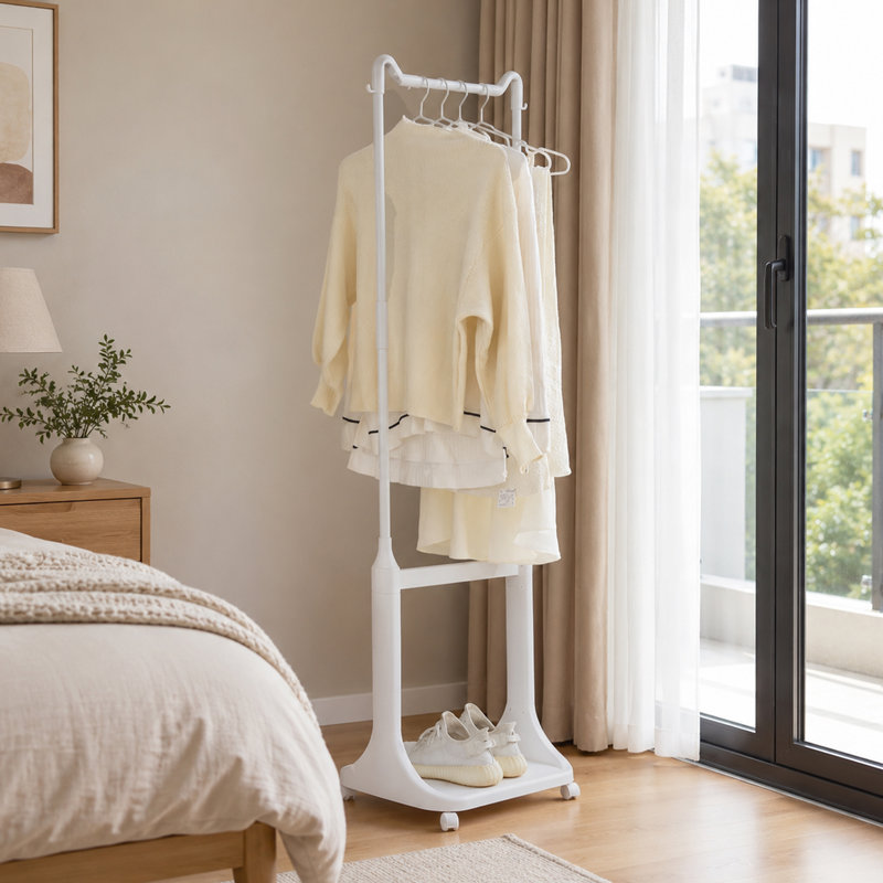 2-Tier Rolling Laundry Hamper with Hanging Bar and Removable Baskets