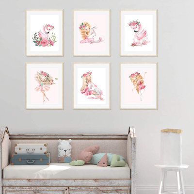 « ballerine floral », flamant rose, roses, ensemble de 6 pièces imprimées sur papier Decarie