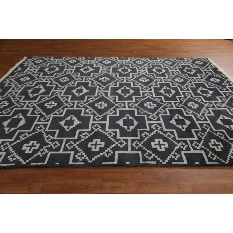 Tapis géométrique noir Gabbeh 8 x 10