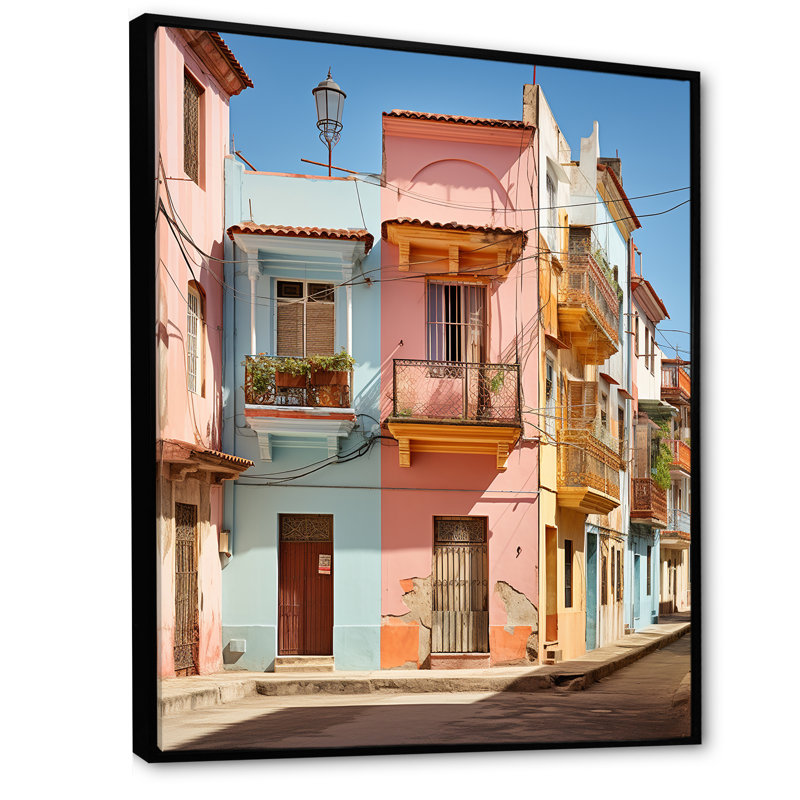 «Cuba Multicolor Street Charm I», reproduction sur toile, Cadre flottant noir, H 44 po x l 34 po x P 1,5 po