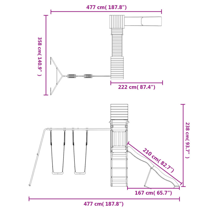 VidaXL Pine Swing Set with 2 Swing(s) , 1 Slide(s), Pine