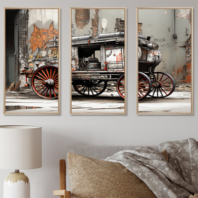 Street Art Vintage Carriage Cart - Old American Cart Wall Decor Set