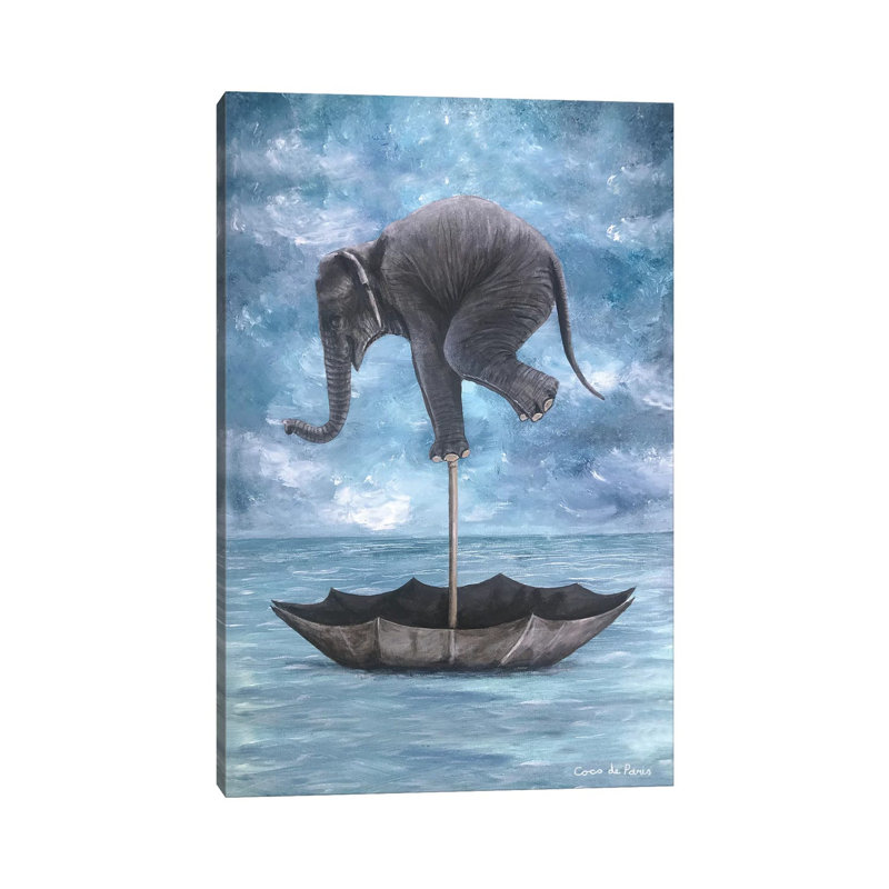 «Elephant in Balance» par Coco De Paris - impression d'art graphique, Pas de tapis, H 40 po x l 26 po x P 1,5 po