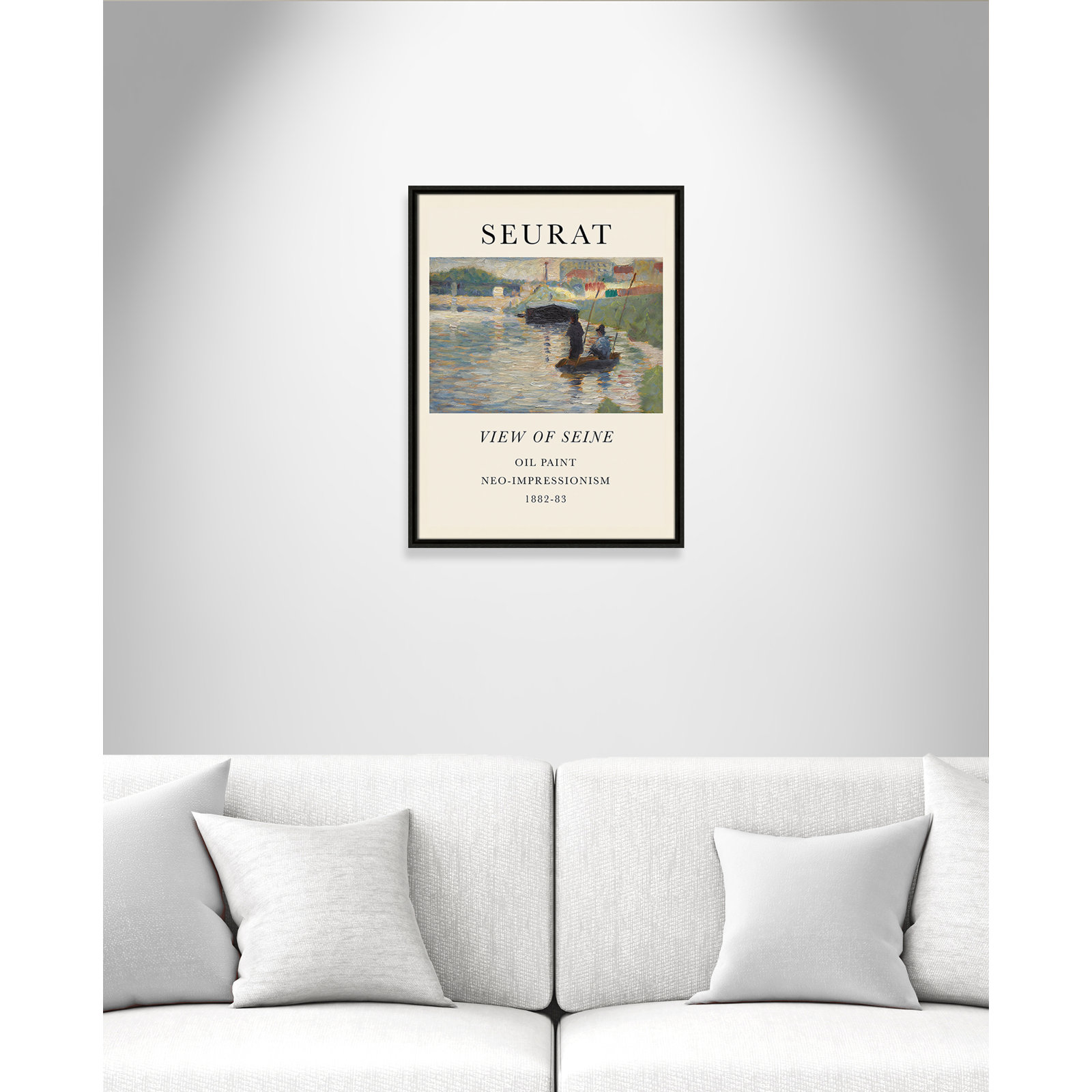 View Of Seine by Georges Seurat, Espresso Floater Frame, No, 25.5" H x 19.5" W x 2" D