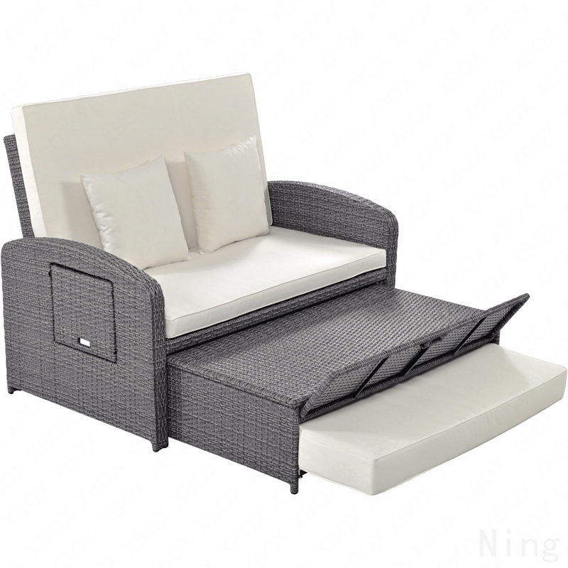 Méridienne double Pe Wicker Rattan, Blanc