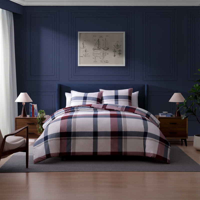 Ensemble d'édredon réversible en coton Tommy Hilfiger, Édredon pour lit simple + 1 taie décorative stan