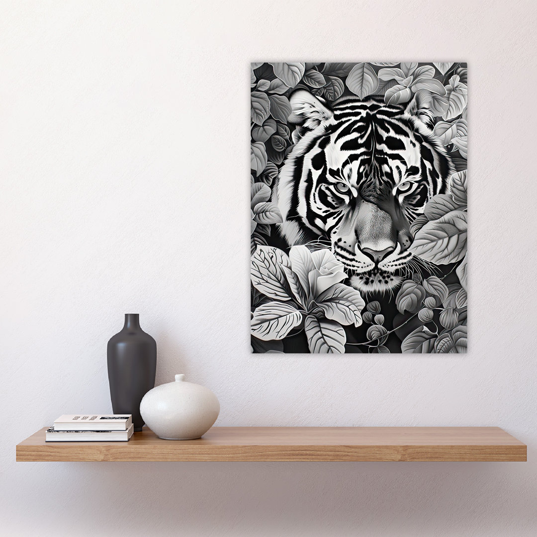 Black Tiger Jungle Botanical Portrait Wall Art Print