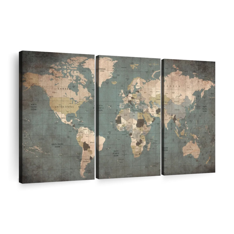 Ensemble de 3 pièces de carte sur toile, H 50 po x l 32 po x P 1,25 po