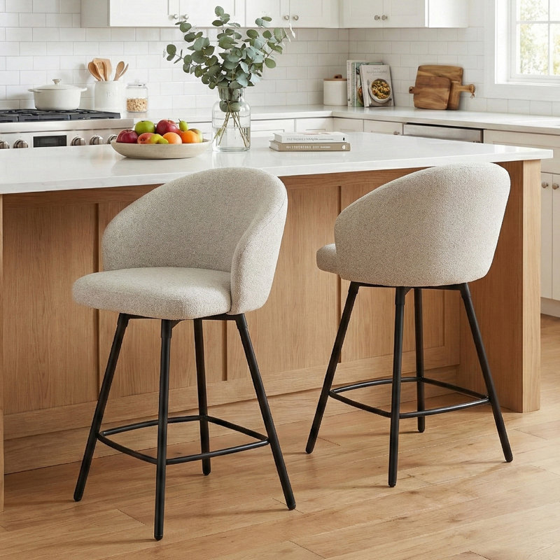 Yandier Sebastian Swivel Upholstered 26'' Counter & Bar Stool (Set of 2), Beige