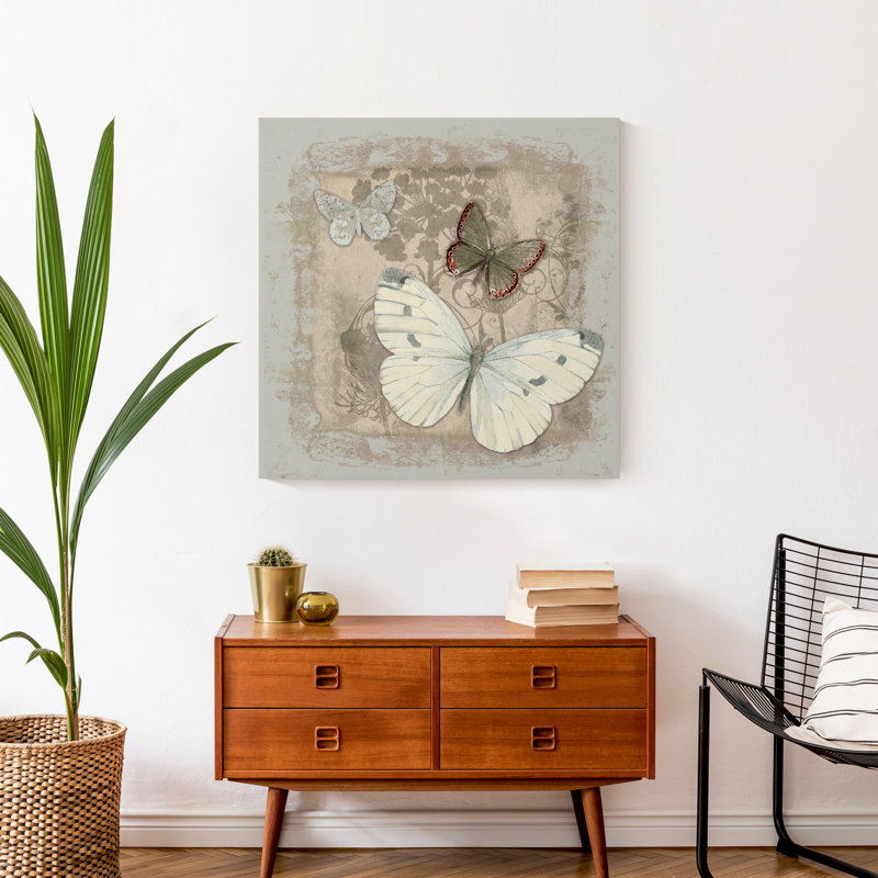 Papillons neutres sur toile, H 24 po x l 24 po x P 1,25 po