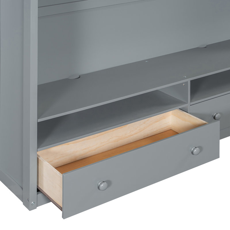 Loft Bed With Drawers, Gray