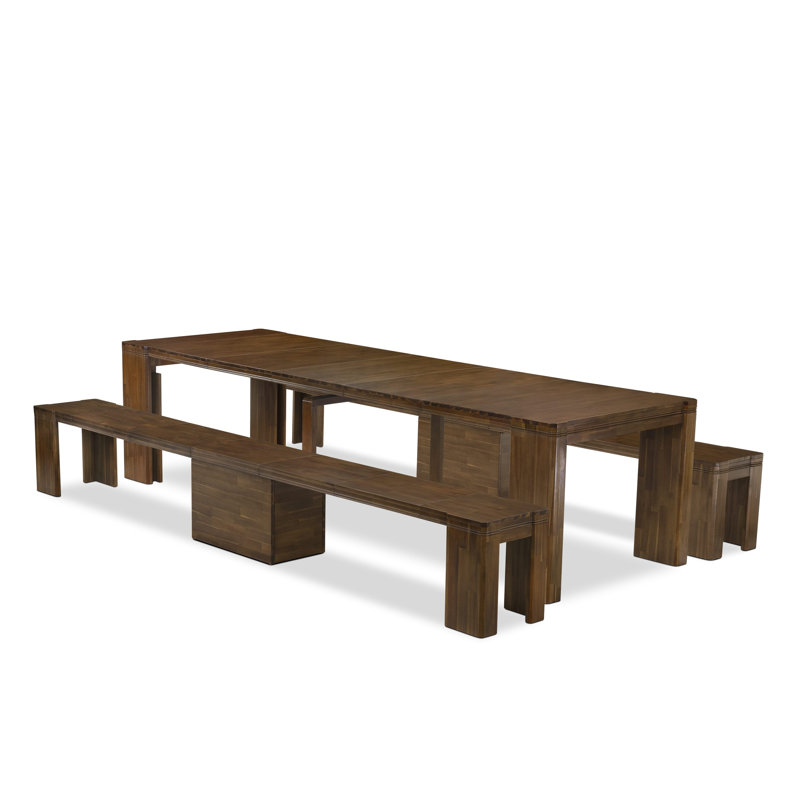 Ensemble de salle à manger 3 pièces comprenant 1 table de cuisine et 2 bancs modernes, noyer antique, Noyer antique