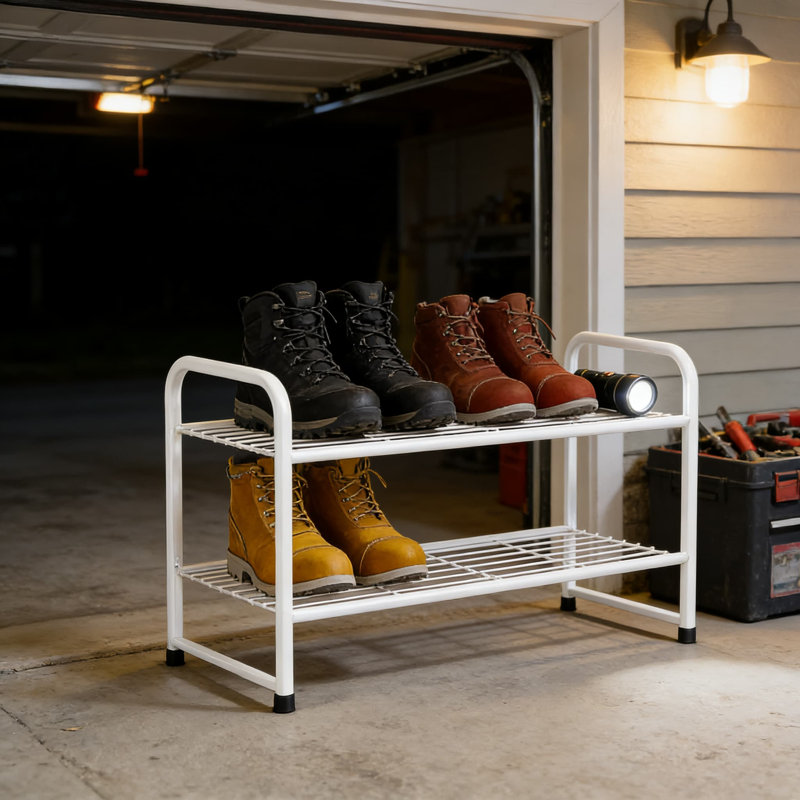 2 Tier Stackable Shoe Rack Organizer For Closet, Heavy Duty Metal Shoe Shelf With Adjustable Height For Boots, Space Saving Storage Solution For Living Room Or Bedroom
