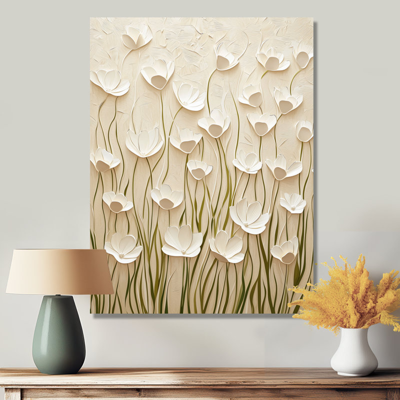 «Minimal Cream Buttercup Field I - Buttercups», impression murale sur métal, H 32 po x l 16 po x P 0,84 po