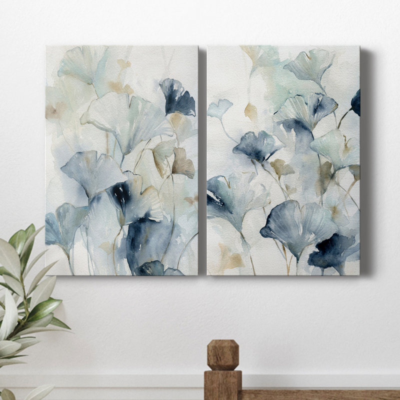 " Indigo Ginkgo I " 2 - Pieces, 36" H  x 24" W x 1.5" D