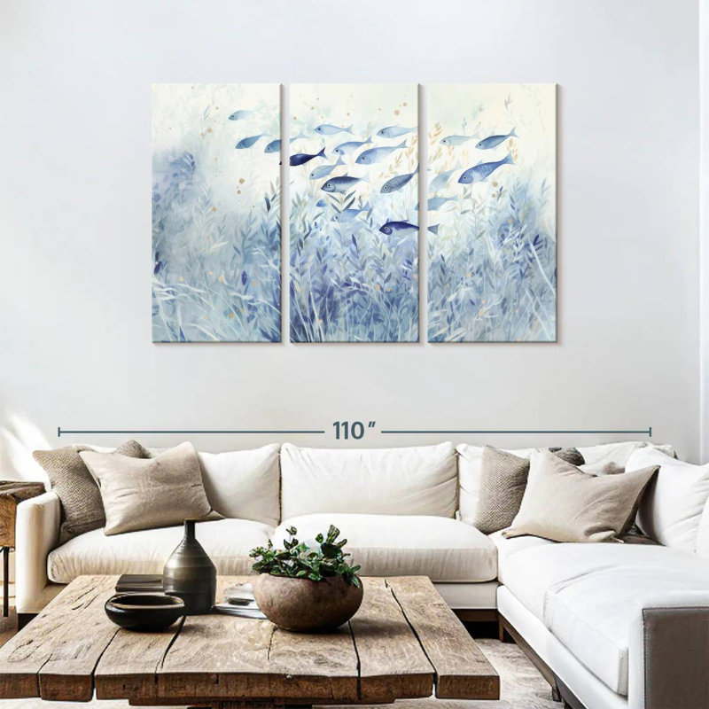 Brampt Blue School Of Fish, 48" H x 74" W