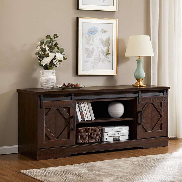 Aachen Farmhouse Solid Wood TV Stand with Storage for TVs up to 65",Rustic Brown