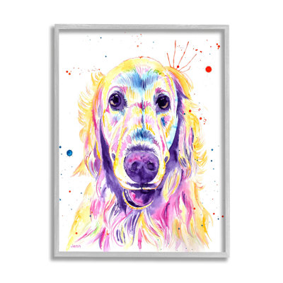 Vivid Retriever Dog Pet Portrait by Jen Seeley - Painting on Wood