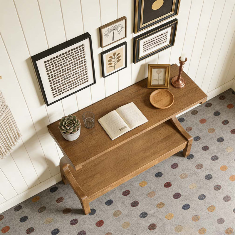 Solid Wood End Table with 2-Tier Storage Shelf