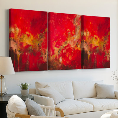 Copper and Red I  -Custom Wrapped Gallery Canvas - 3 Pieces