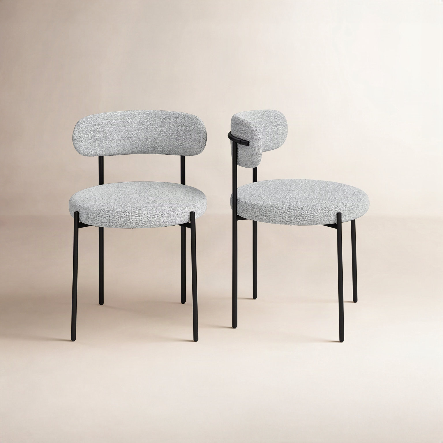 Sherwood Dining Chair, Grey Boucle, Matte Black