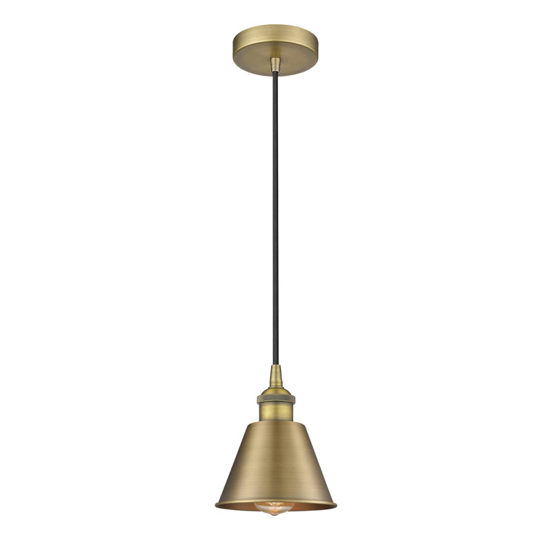 Luminaire suspendu conique 1 lumière, 8.5" H x 6.5" W x 6.5" D, Brushed Brass, Laiton brossé