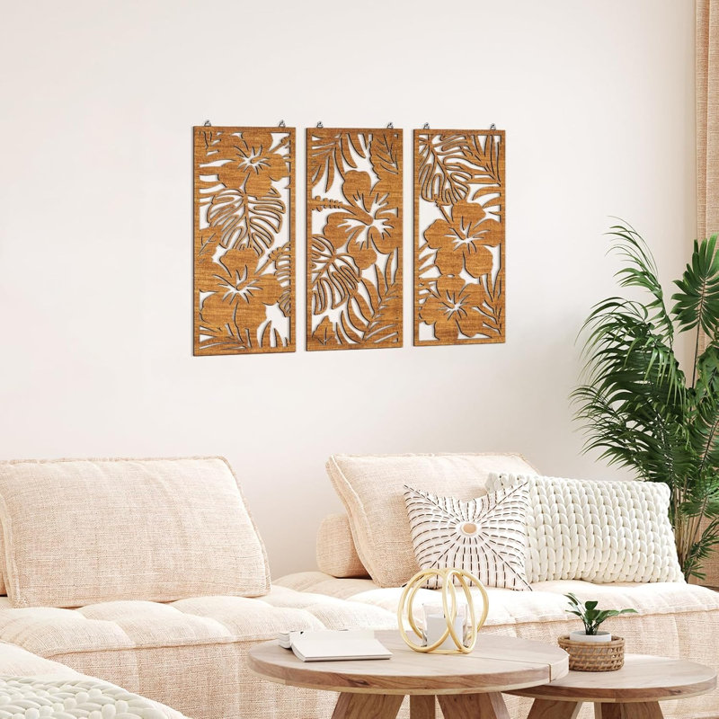 Wooden Palm Leaf Mural