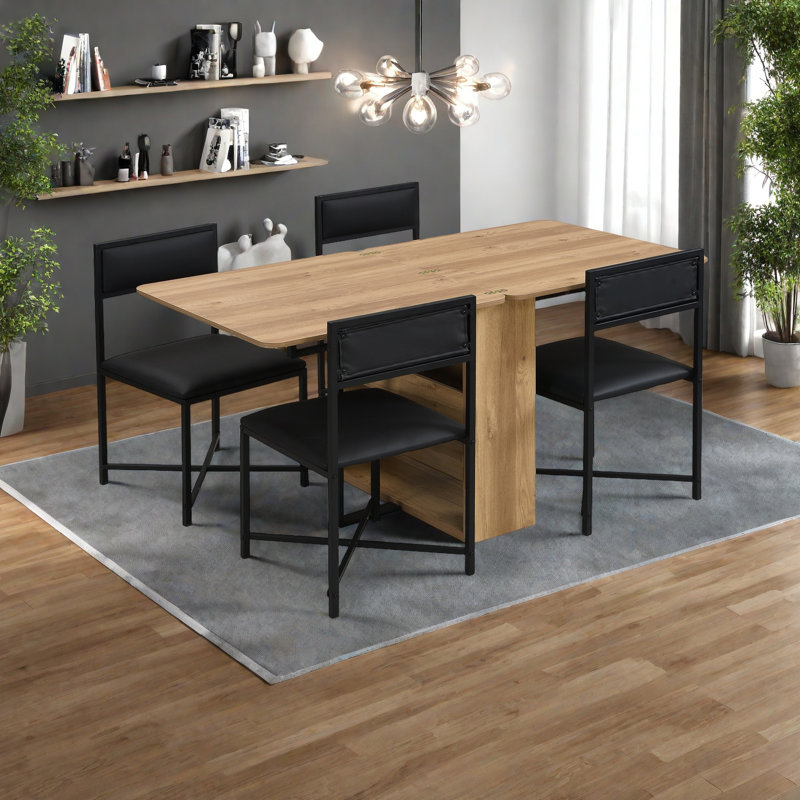 Ensemble de table de salle à manger extensible de 63 pouces Modern Modern, Noir