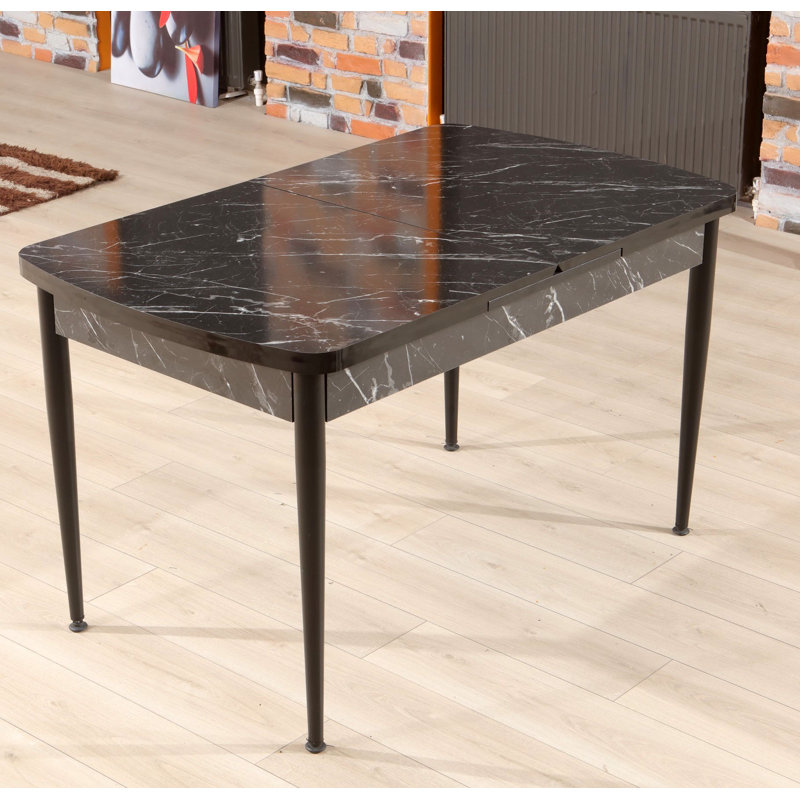 Modern Extendable Dining Table, Black & White Marble Design, 51.9 x 31.1 x 30.3 inches (Extended: 66.9 inches) | 100% Melamine Coated Particle Board, 0.7 inches Thick | Sturdy Metal Legs, Perfect for Stylish Dining Rooms