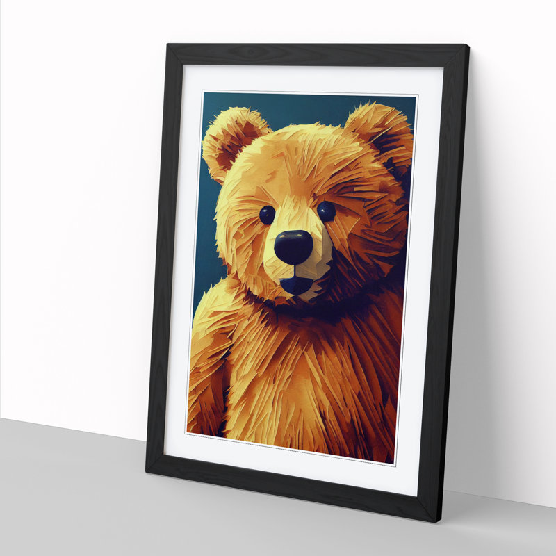 Teddy Bear - Single Picture Frame Print, 34cm H x 25cm W x 2cm D, Oak
