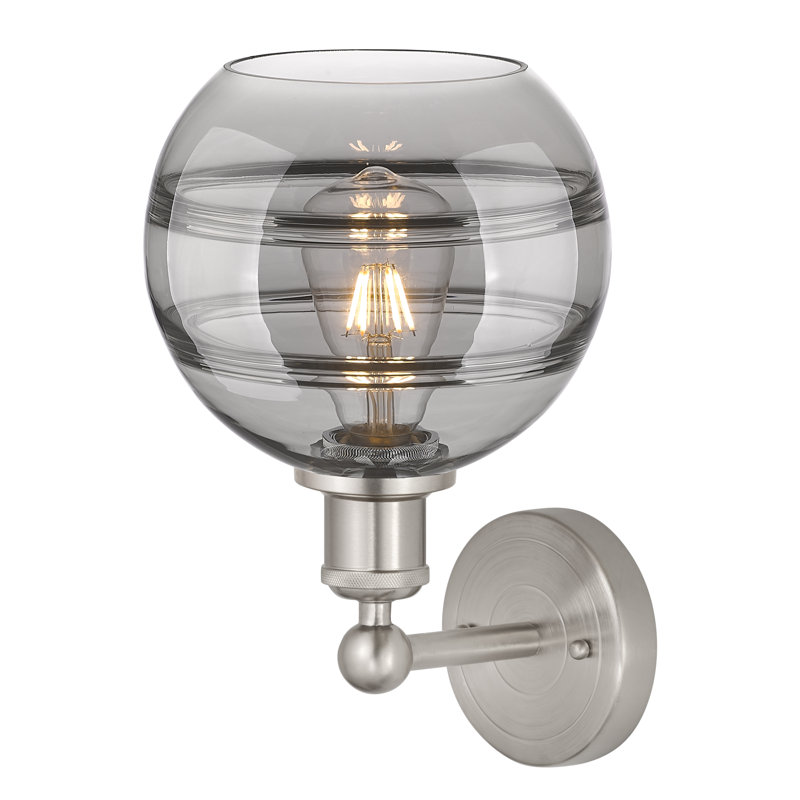 Applique murale 8 lumières Edison Bienes, Nickel satiné, Gris fumée clair, H 12,13 po x l 8 po x P 8,5 po
