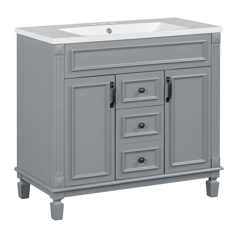 Meuble-lavabo moderne 36 po avec lavabo supérieur, Gris