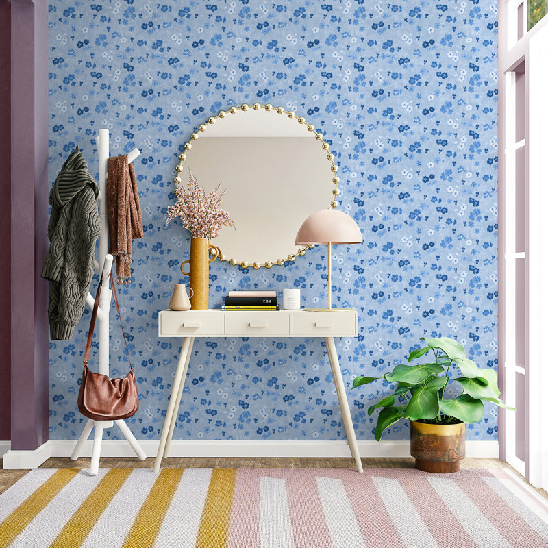 Paule Marrot Floral Non-Pasted Satin Wallpaper Double Roll, Blues