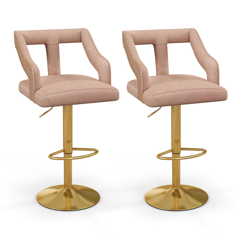 Analis Swivel Upholstered Velvet Adjustable Height Counter Stool, Pink