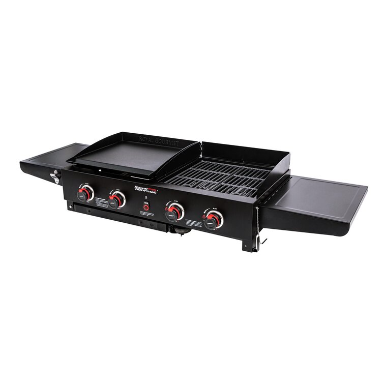4-Burners Portable Propane Gas Grill and Griddle Combo Grills in Black with  Side Tables with Cover