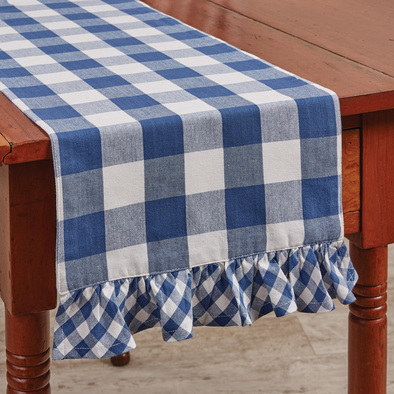 Alexiane Rectangular Checkered Table Runner, Blue