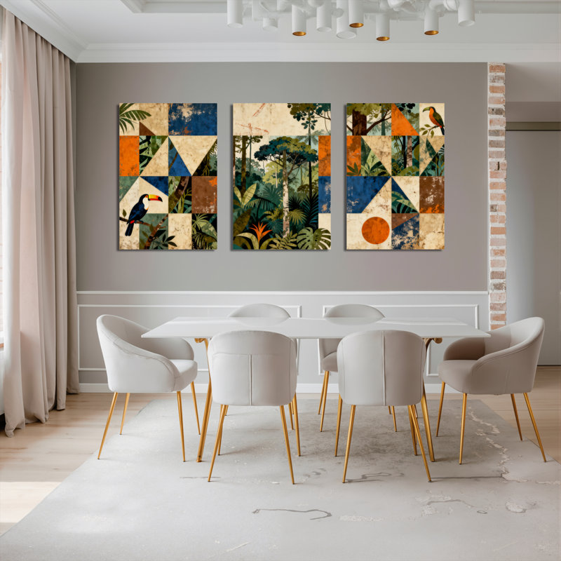 «Tropical Jungle», ensemble de 3 reproductions d'art sur toile tendues sur toile, H 18 po x l 36 po