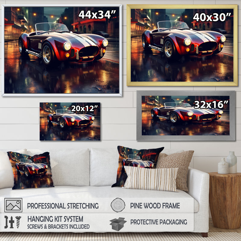 Classics Cobra Car At Night II sur impression sur toile, H 30 po x l 40 po x P 1,5 po, Toile tendue