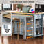 Îlot de cuisine 47 po avec table de salle à manger extensible, table de cuisine en placage de bois d'hévéa avec support de rangement interne, prise de courant, îlot de cuisine avec rangement 2 tiroirs et 2 armoires-1432097475