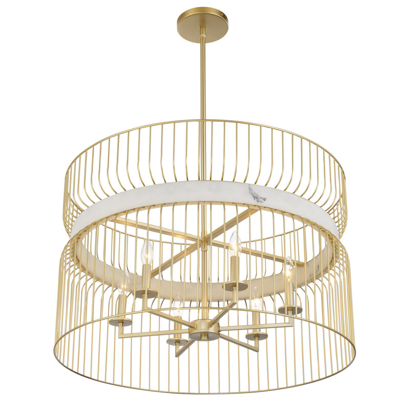 Everly Quinn Park Slope Nouveau Gold With White Pendant Light