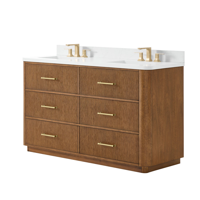 Ensemble de meuble-lavabo double 60 po Francesco, Brun, Bronze
