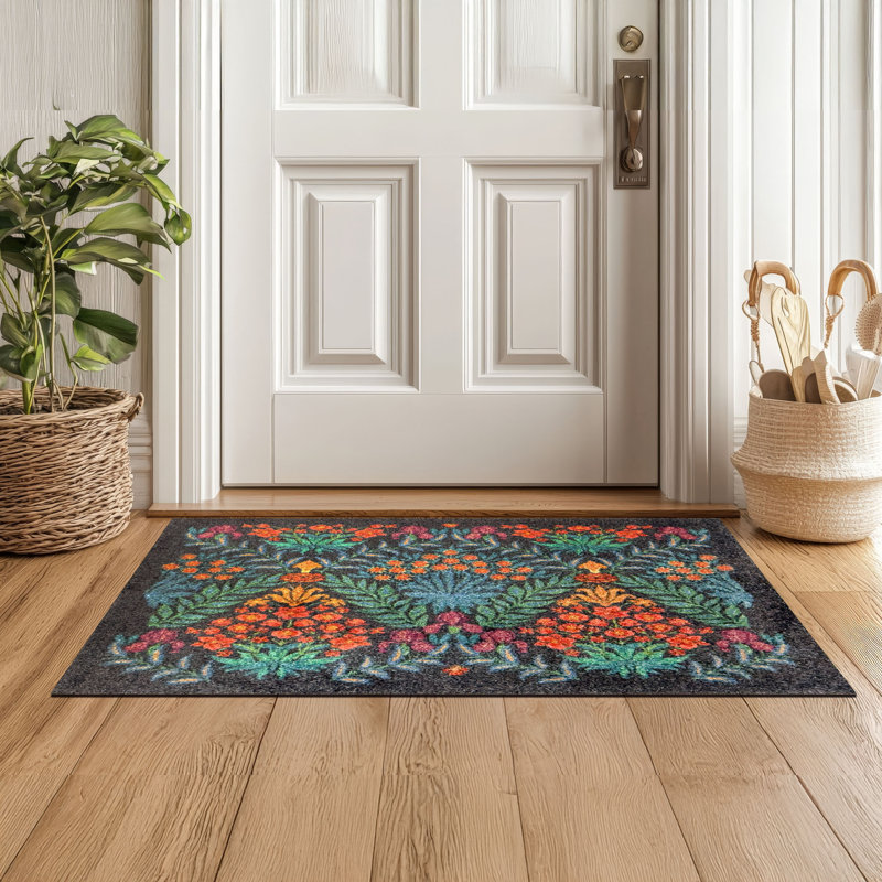 Tapis de sol lavable Lush Garden Dusk, Noir / Rouge, L 24 po x L 36 po