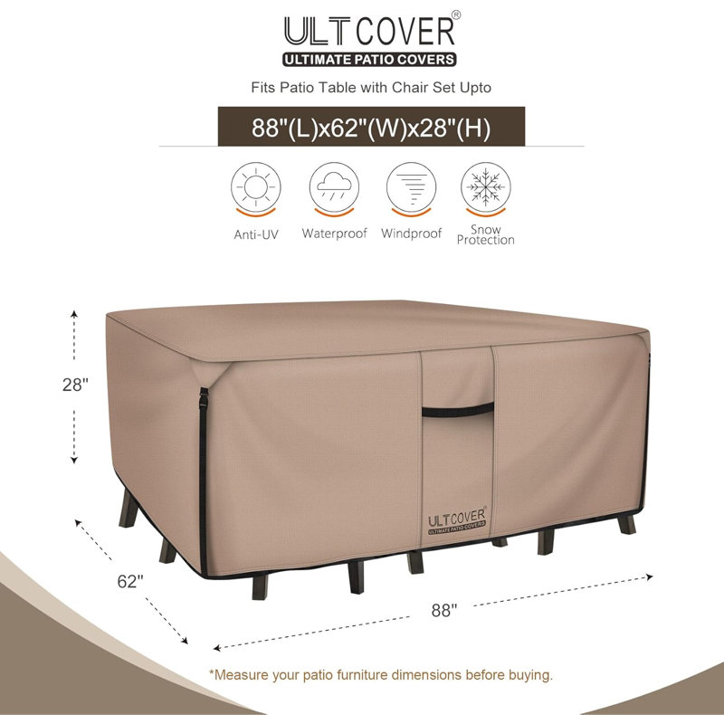 Housse pour table d'extérieur rectangulaire robuste - Protecteur de mobilier de patio 600D imperméable