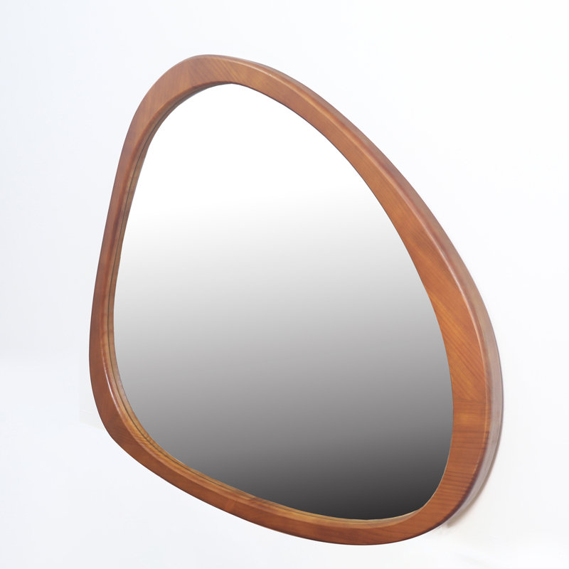 45 Inch Solid Pine Wood Asymmetrical Wall Mirror – Large Irregular Framed Dressing Mirror For Multi-spaces,walnut, Brown Wood