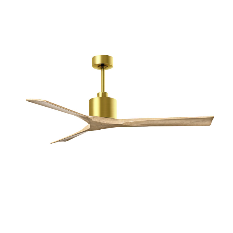 Nan Ceiling Fan In Textured Blades, Brushed Brass, Light Maple Tone, 60"
