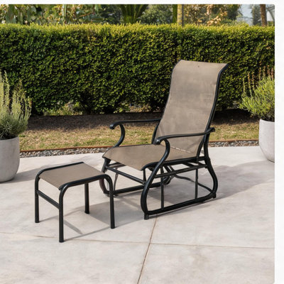 Fauteuil oscillant respirant en maille de patio avec repose-pieds, structure en acier, siège de 22 po, dossier de 24,4 po