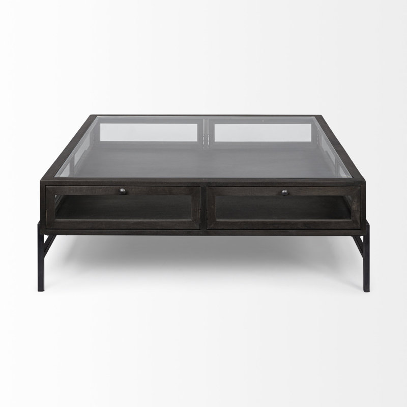 Warner Coffee Table with Storage, 15" x 43.5" x 42", Dark Brown, Black