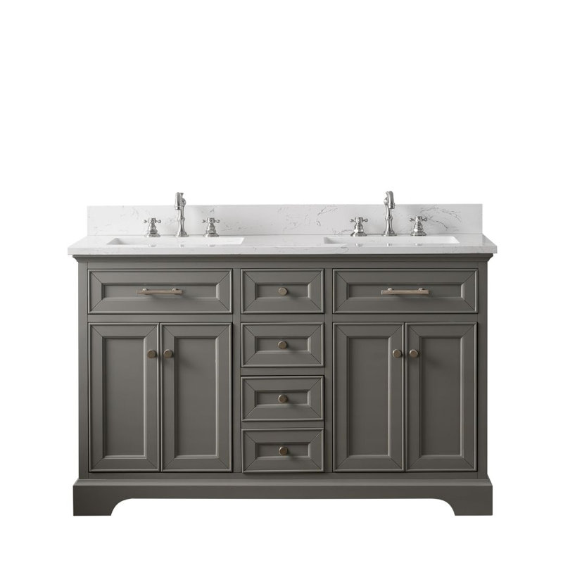 Thompson 54" W Double Bathroom Vanity, Gray/Brushed Nickel