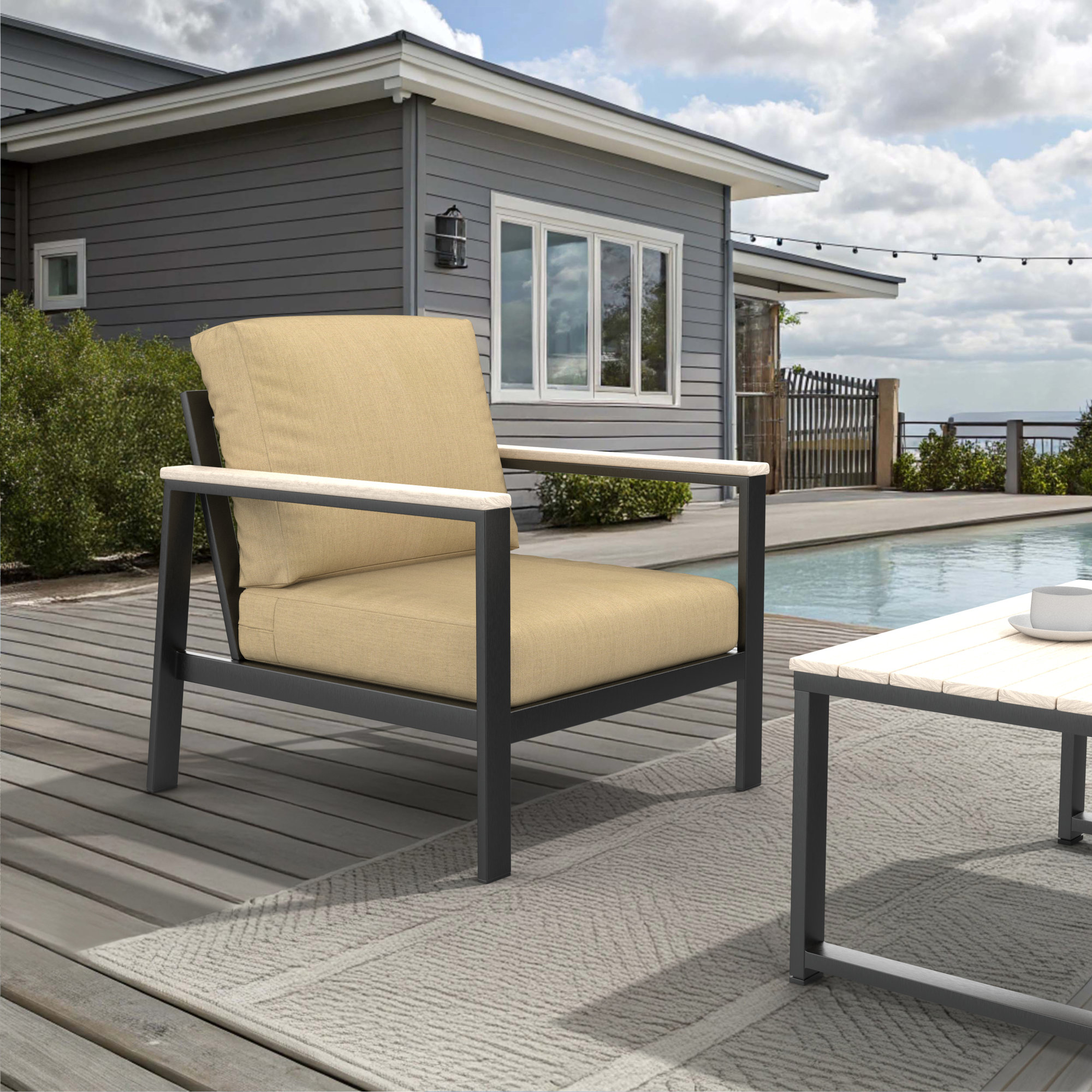 Townsend Outdoor Patio Lounge Chair with Sunbrella Cushions, Sunbrella Canvas Fern, Gray