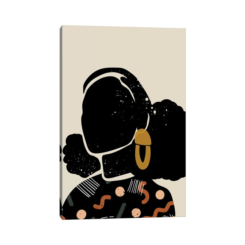Black Hair IV - impression d'art graphique, Pas de tapis, Toile tendue, H 18 po x l 12 po x 1,5 po
